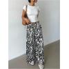 image:imageMakeMeChic Womens Satin Pants Drawstring Waist Straight Leg Chocolate Brown Silk Lounge PantsBlack and White