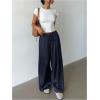 image:imageMakeMeChic Womens Satin Pants Drawstring Waist Straight Leg Chocolate Brown Silk Lounge PantsBlue