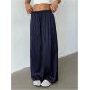 image:imageMakeMeChic Womens Satin Pants Drawstring Waist Straight Leg Chocolate Brown Silk Lounge PantsBlue