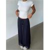 image:imageMakeMeChic Womens Satin Pants Drawstring Waist Straight Leg Chocolate Brown Silk Lounge PantsBlue