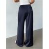 image:imageMakeMeChic Womens Satin Pants Drawstring Waist Straight Leg Chocolate Brown Silk Lounge PantsBlue