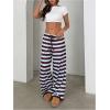 image:imageMakeMeChic Womens Satin Pants Drawstring Waist Straight Leg Chocolate Brown Silk Lounge PantsBlue and Brown