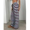 image:imageMakeMeChic Womens Satin Pants Drawstring Waist Straight Leg Chocolate Brown Silk Lounge PantsBlue and Brown