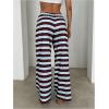 image:imageMakeMeChic Womens Satin Pants Drawstring Waist Straight Leg Chocolate Brown Silk Lounge PantsBlue and Brown