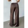 image:imageMakeMeChic Womens Satin Pants Drawstring Waist Straight Leg Chocolate Brown Silk Lounge PantsBrown
