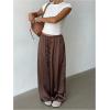 image:imageMakeMeChic Womens Satin Pants Drawstring Waist Straight Leg Chocolate Brown Silk Lounge PantsBrown