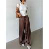 image:imageMakeMeChic Womens Satin Pants Drawstring Waist Straight Leg Chocolate Brown Silk Lounge PantsBrown