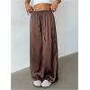 image:imageMakeMeChic Womens Satin Pants Drawstring Waist Straight Leg Chocolate Brown Silk Lounge PantsBrown