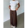image:imageMakeMeChic Womens Satin Pants Drawstring Waist Straight Leg Chocolate Brown Silk Lounge PantsBrown