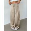 image:imageMakeMeChic Womens Satin Pants Drawstring Waist Straight Leg Chocolate Brown Silk Lounge PantsKhaki