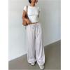 image:imageMakeMeChic Womens Satin Pants Drawstring Waist Straight Leg Chocolate Brown Silk Lounge PantsMauve Purple