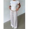 image:imageMakeMeChic Womens Satin Pants Drawstring Waist Straight Leg Chocolate Brown Silk Lounge PantsMauve Purple