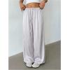 image:imageMakeMeChic Womens Satin Pants Drawstring Waist Straight Leg Chocolate Brown Silk Lounge PantsMauve Purple
