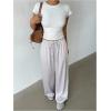 image:imageMakeMeChic Womens Satin Pants Drawstring Waist Straight Leg Chocolate Brown Silk Lounge PantsMauve Purple