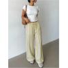 image:imageMakeMeChic Womens Satin Pants Drawstring Waist Straight Leg Chocolate Brown Silk Lounge PantsMulticolor