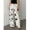 image:imageMakeMeChic Womens Satin Pants Drawstring Waist Straight Leg Chocolate Brown Silk Lounge PantsMulticolor Cow