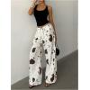 image:imageMakeMeChic Womens Satin Pants Drawstring Waist Straight Leg Chocolate Brown Silk Lounge PantsMulticolor Cow