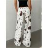 image:imageMakeMeChic Womens Satin Pants Drawstring Waist Straight Leg Chocolate Brown Silk Lounge PantsMulticolor Cow