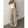 image:imageMakeMeChic Womens Satin Pants Drawstring Waist Straight Leg Chocolate Brown Silk Lounge PantsMulticolor Striped