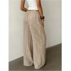 image:imageMakeMeChic Womens Satin Pants Drawstring Waist Straight Leg Chocolate Brown Silk Lounge PantsMulticolor Striped