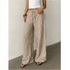 image:imageMakeMeChic Womens Satin Pants Drawstring Waist Straight Leg Chocolate Brown Silk Lounge PantsMulticolor Striped