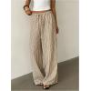 image:imageMakeMeChic Womens Satin Pants Drawstring Waist Straight Leg Chocolate Brown Silk Lounge PantsMulticolor Striped