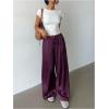 image:imageMakeMeChic Womens Satin Pants Drawstring Waist Straight Leg Chocolate Brown Silk Lounge PantsPurple