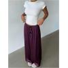 image:imageMakeMeChic Womens Satin Pants Drawstring Waist Straight Leg Chocolate Brown Silk Lounge PantsPurple