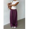 image:imageMakeMeChic Womens Satin Pants Drawstring Waist Straight Leg Chocolate Brown Silk Lounge PantsPurple