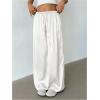 image:imageMakeMeChic Womens Satin Pants Drawstring Waist Straight Leg Chocolate Brown Silk Lounge PantsWhite
