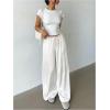 image:imageMakeMeChic Womens Satin Pants Drawstring Waist Straight Leg Chocolate Brown Silk Lounge PantsWhite