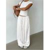 image:imageMakeMeChic Womens Satin Pants Drawstring Waist Straight Leg Chocolate Brown Silk Lounge PantsWhite
