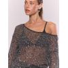 image:imageMakeMeChic Womens Sequin Crochet Sheer T Shirt Swimsuit Cover Up Beach Hollow Out Long Sleeve TopsBlack