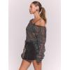 image:imageMakeMeChic Womens Sequin Crochet Sheer T Shirt Swimsuit Cover Up Beach Hollow Out Long Sleeve TopsBlack