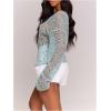 image:imageMakeMeChic Womens Sequin Crochet Sheer T Shirt Swimsuit Cover Up Beach Hollow Out Long Sleeve TopsBlue
