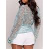 image:imageMakeMeChic Womens Sequin Crochet Sheer T Shirt Swimsuit Cover Up Beach Hollow Out Long Sleeve TopsBlue