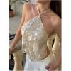 image:imageMakeMeChic Womens Sequin Halter Tops Sparkly Backless Sexy Cute Summer Camisole TopApricot