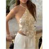 image:imageMakeMeChic Womens Sequin Halter Tops Sparkly Backless Sexy Cute Summer Camisole TopApricot