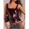 image:imageMakeMeChic Womens Sequin Sleeveless Tank Sparkly Square Neck Club Party TopsBurgundy