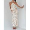 image:imageMakeMeChic Womens Sequin Sparkly Halter Crop Tops Tie Backless Fitted Tank ClubwearBeige