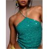 image:imageMakeMeChic Womens Sequin Sparkly Halter Crop Tops Tie Backless Fitted Tank ClubwearGreen
