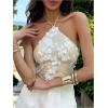 image:imageMakeMeChic Womens Sequin Sparkly Halter Crop Tops Tie Backless Fitted Tank ClubwearSequin Beige