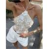 image:imageMakeMeChic Womens Sequin Sparkly Halter Crop Tops Tie Backless Fitted Tank ClubwearSequin Beige