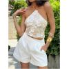 image:imageMakeMeChic Womens Sequin Sparkly Halter Crop Tops Tie Backless Fitted Tank ClubwearSequin Beige