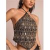 image:imageMakeMeChic Womens Sequin Sparkly Halter Crop Tops Tie Backless Fitted Tank ClubwearSequin Black