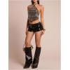 image:imageMakeMeChic Womens Sequin Sparkly Halter Crop Tops Tie Backless Fitted Tank ClubwearSequin Black