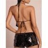 image:imageMakeMeChic Womens Sequin Sparkly Halter Crop Tops Tie Backless Fitted Tank ClubwearSequin Black