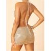 image:imageMakeMeChic Womens Sequin Sparkly Halter Tops Open Back Draped Front Party Club Festival Rave TopKhaki