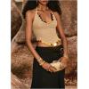 image:imageMakeMeChic Womens Sequin Sparkly Halter Tops Tie Backless Sleeveless Knit TankApricot