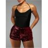image:imageMakeMeChic Womens Sequin Sparkly Shorts Mini Micro Glitter Y2k Party Low Rise SkortBurgundy